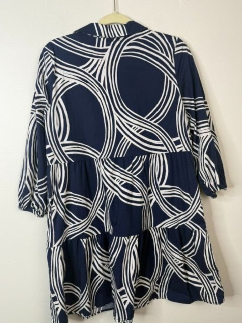 Rachel Zoe Women's Navy & White Geometric Shirt Dress w/ Pockets Size L - Picture 5 of 6